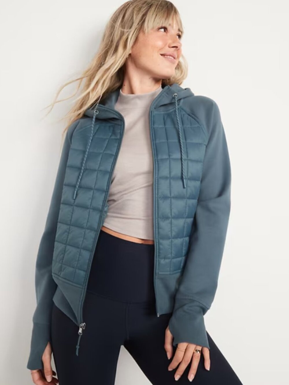 Old Navy Women's Dynamic Fleece Quilted Hybrid Zip Hoodie S